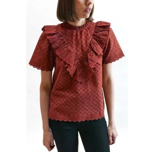 Ulla Johnson Tops - Ulla Johnson Choux Blouse Ruffle Top in Rust / Burnt Orange